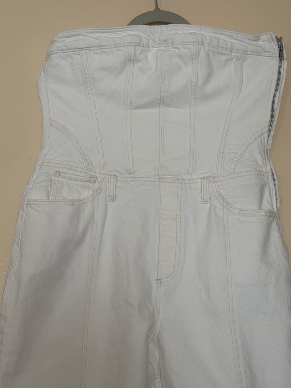 Zara Cream Denim Women's Overalls with Structured Back Panels